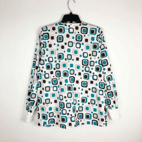 UA Scrubs Womens 2 piece Set Small Lab Coat Snap Front White Geometric Print - Picture 5 of 12