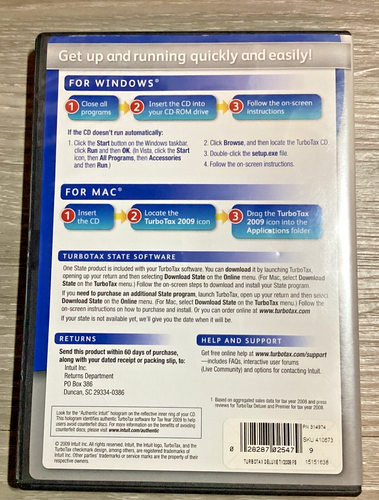 2009 TurboTax Deluxe Federal + State Maximize Deductions Case and CD Back Taxes - Picture 2 of 5