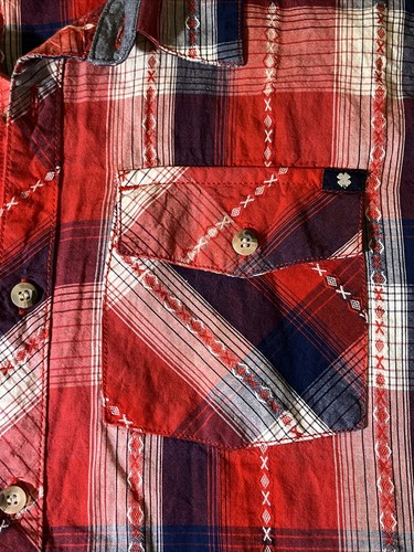 Lucky Brand youth short sleeve button down red plaid shirt Size Extra Large Xl - Picture 2 of 13