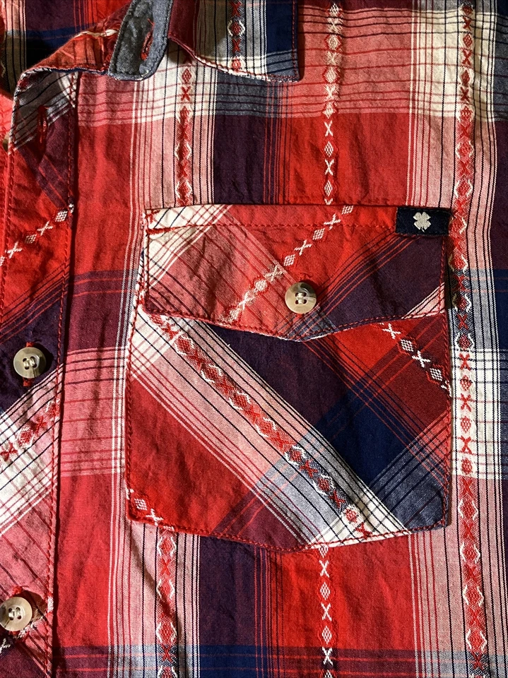 Lucky Brand youth short sleeve button down red plaid shirt Size Extra Large Xl - Image 2 of 4