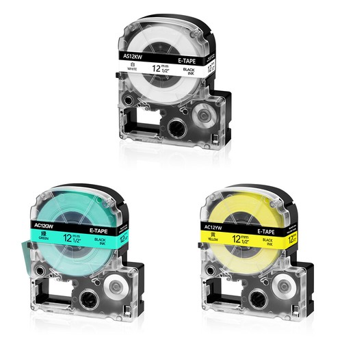 3PK Compatible with EPSON LK-4WBN 4YBW 4GBP LW-400 White/Yellow/Green 1/2" Tape