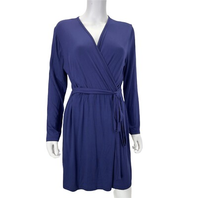 long sleeve faux wrap dress fraiche by j Women's Fraiche by J Navy Wrap Dress Long Sleeve Tie Front Stretchy Knit Small