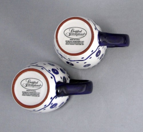 Juego de 2 tazas de café con arcilla esmaltada azul blanco azul con certificación International Peacock Dot - Imagen 7 de 14