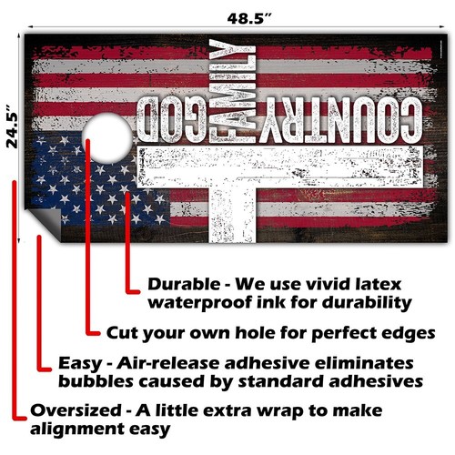 God Family Landhaus rustikaler Stil amerikanische Flagge Cornhole Wraps Cornhole Skins Wrap - Bild 4 von 7
