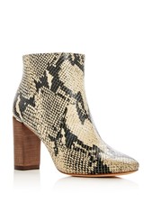 Pour La Victoire Womens Beige Snake Print Rickie Block Heel Leather Booties 9