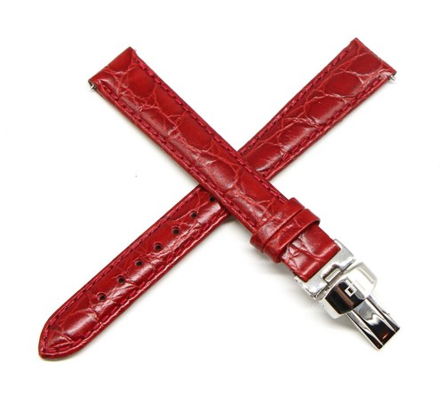 Lucien Piccard 14 mm Krokodilleder Echtleder Uhrenarmband 7,5" ROT Silber - Bild 1 von 5