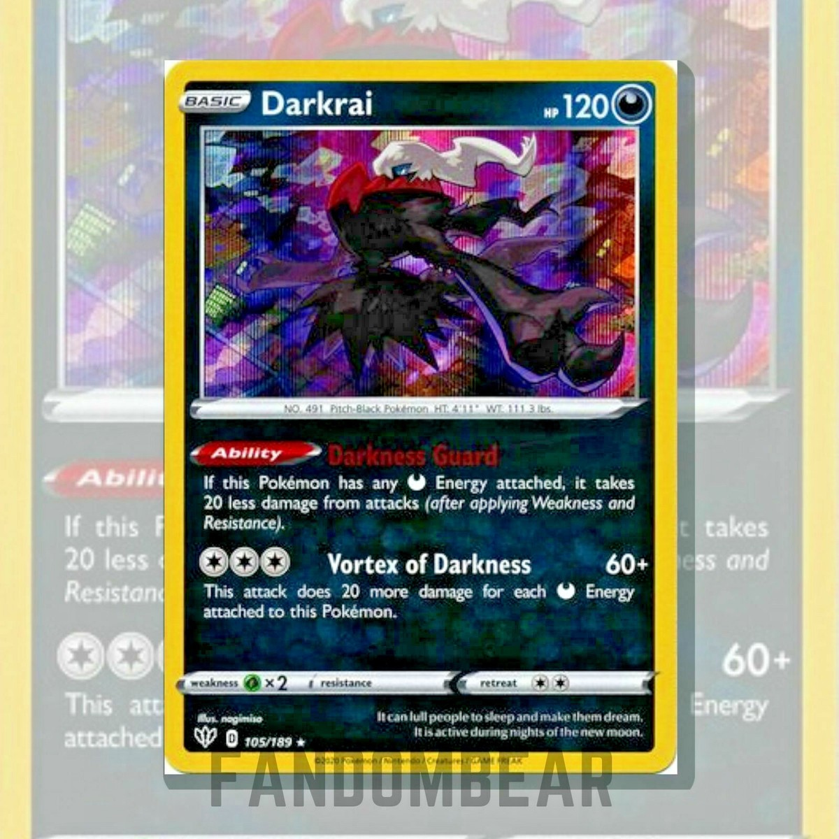 Darkrai HOLO RARE card Darkness Ablaze 105/189 Pokemon TCG 2020 NM