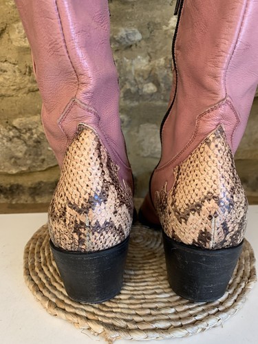 Vintage Moda In Pelle Pink Leather Womens Cowboy Boots Size UK 7 EU 40 - Imagen 8 de 24