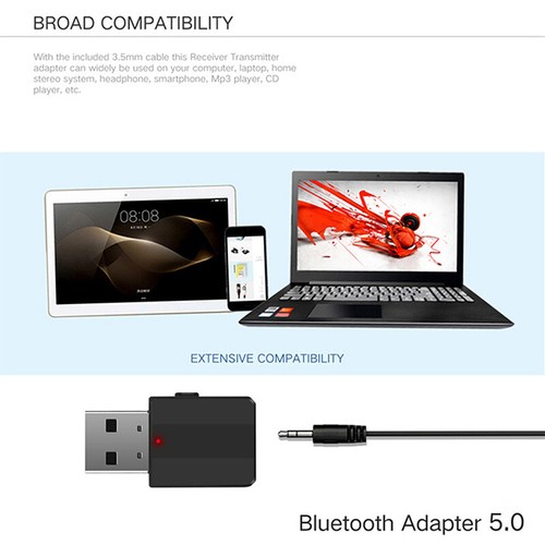 USB Bluetooth-Compatible 5.0 Receiver Transmitter 3.5mm Car Audio Adapter _fl - Afbeelding 2 van 12