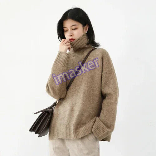 Women's Sweater Loose Turtleneck Sweaters Warm Solid Pullover Female Tops - Foto 6 di 27