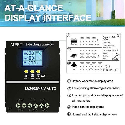Controller di carica solare 60 A MPPT 12 V 24 V 36 V 48 V regolatore batteria fotovoltaica doppia USB - Foto 12 di 22