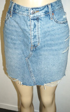 NWT OLD NAVY WOMENS LIGHT WASH DESTROYED RIP HIGH RISE FRAYED HEM JEAN SKIRT 10