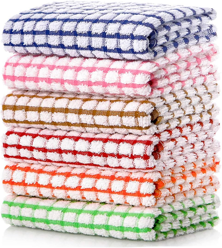Kitchen Dish Towels, 16 Inch X 25 Inch Bulk Cotton Kitchen Towels, 6 Pack Dish C