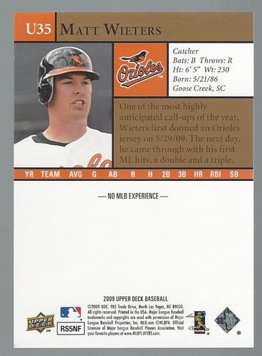 Matt Wieters 2009 Upper Deck Update RC CARD# U-35 - Picture 2 of 4