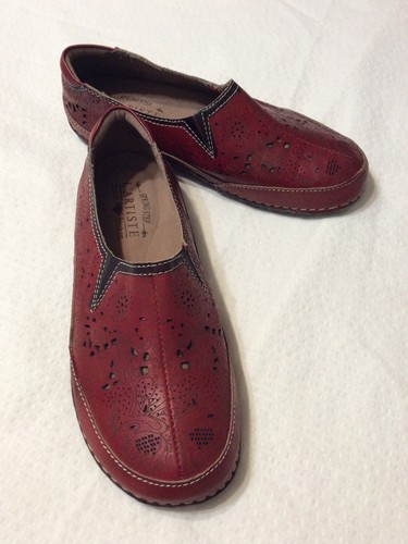 L’ARTISTE SPRING STEP LIBORA Womens Red Leather LaserCut SlipOn Loafers~38/7.5-8 - Picture 1 of 12