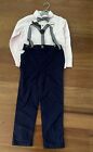 Boys 4 pc Shirt, Bow Tie, Suspenders,  pant set NWT Size 5t  Blue Pink NWT