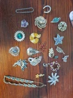 Vintage Costume Jewelry Lot Rhinestone Brooches Pins Bracelet Aurora Borealis...