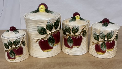 Vintage Canister Set Of 4 Apple With Lids. Never Used - Picture 1 of 22