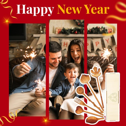 Natural Wooden Spoons and Forks Set (Set of 6), Hostess Gifts for Women, Coup... - Picture 3 of 9