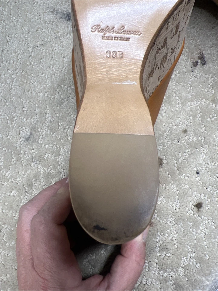 Sapato Ralph Lauren Roxo Etiqueta Plataforma de Cortiça Couro Marrom, Tamanho 39B 8 - Imagem 4 de 4