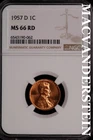 1957-D Lincoln Wheat Cent- NGC-MS66 RD Gem Brilliant Uncirculated Luster #SLM377