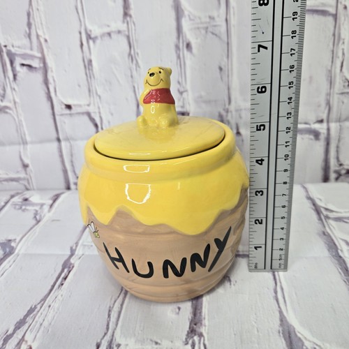 Tarro de galletas Hunny Winnie the Pooh de Disney bote grande con tapa de abeja amarillo blanco - Imagen 4 de 7