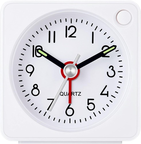 Travel Analog Alarm Clock, 2.25 inch, Ultra Small Clock with Snooze and White  - Picture 1 of 8