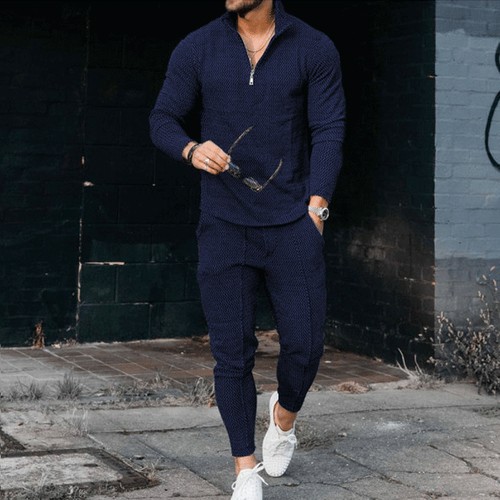 Set sportivo 2 pezzi tute uomo casual golf manica lunga cerniera t shirt top pantaloni - Foto 7 di 28
