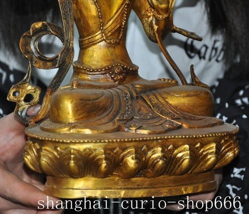11.2"Tibet Buddhism Bronze gilt Hold sword Tara Kwan-Yin GuanYin Goddess Statue - Picture 7 of 12