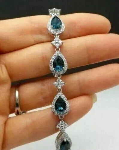 Pulseira de tênis 15 quilates corte pera azul criada alexandrita folheada a ouro branco 14k 7" - Imagem 4 de 4