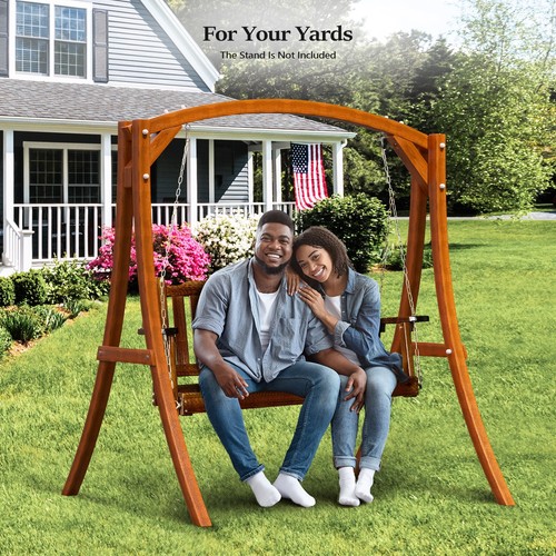 Heavy Duty 880 LBS 4 FT Patio Wooden Porch Swing Solid Fir Wood Handing Swing - Picture 6 of 8