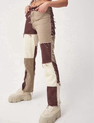 NWT Jaded London Jeans Women Size W25 Brown White Patchwork Denim Boyfriend Jean
