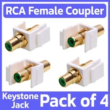 4 Pack RCA Keystone Jack Wall Plate Modular Insert RCA Coupler with Green Center