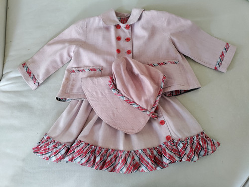 Vintage 1950's Girls Outfit, Handmade, Red Multi-color, Fits child 5-6