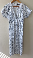 Nasty Gal Womens Blue White Floral Short Sleeve Slit Front Midi Dress 6