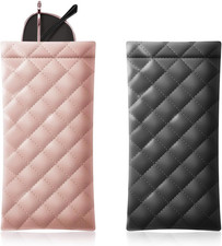 2 Piece Soft Sunglass Case PU Leather Squeeze Top Eyeglass Case Portable Sunglas