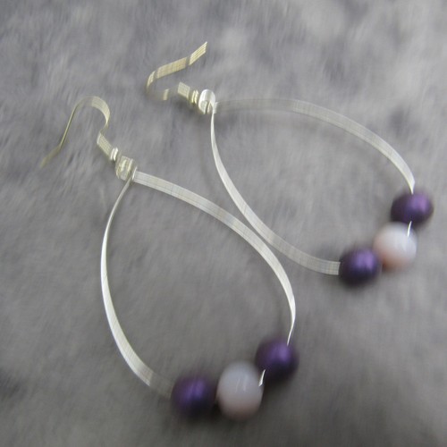 Silberfarbene lila Tropfen Hänger Creolen Charm Schmuck - Bild 3 von 5