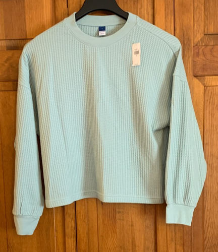 Women's NEW Old Navy Long Sleeve Green Waffle Boxy Top - S - Picture 1 of 5