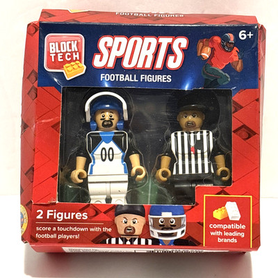 Block Tech Figures Set Of 2 Sports Football Player Referee Toy Mini-Figures NEW