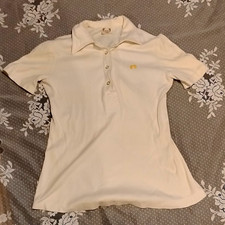 Vintage Hang Ten Women's M White Cotton Shirt Short Sleeve Embroidered Logo