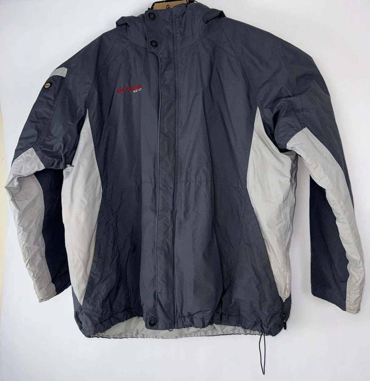 Columbia XCO Jacket Gray Hooded Nylon Shell Poly Fleece Lined RN 67924 Large