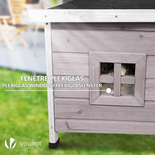 Casetta per Gatti in Legno Con Finestra in Plexiglas, Cuccia Da Esterno Casa per - Foto 7 di 7