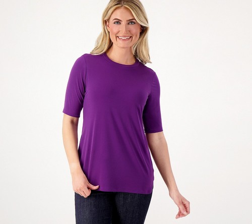 Pull Tunique Susan Graver Manches 3/4 Poches Violet, Taille L, Acrylique, Lavage Main