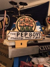 Pep Boys Auto Parts Advertising Vintage Original Gas Oil License Plate Topper 