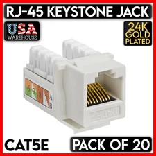 White RJ45 Keystone Jack Ethernet CAT5e Cat5 UTP 110 Punch Down Network 20 Pack
