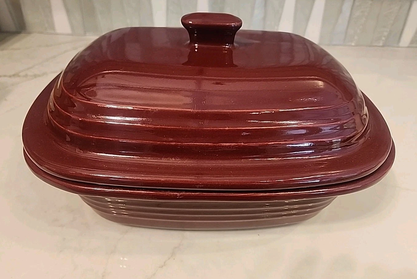Pampered Chef Deep Baking Dish 12.5" x9.5"x3.5" Family Heritage Cranberry