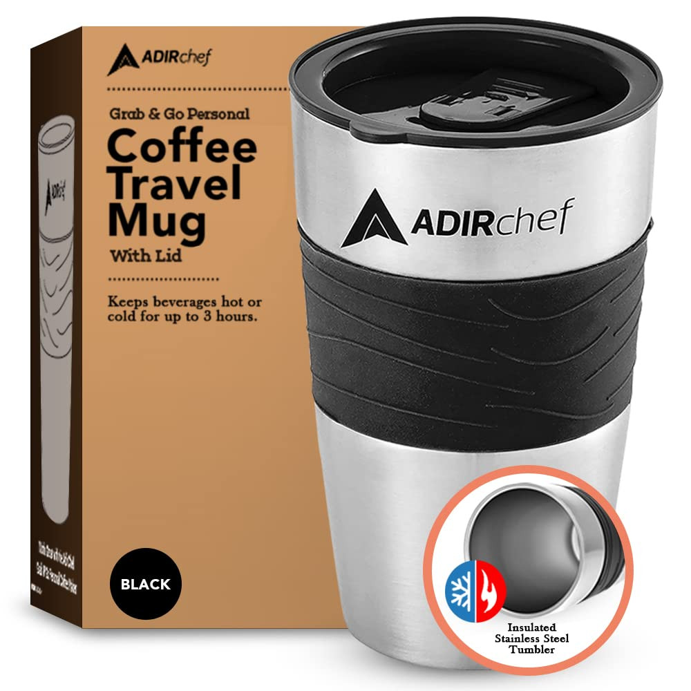 КОФЕЙНАЯ КРУЖКА ADIRCHEF TRAVEL ИЗ НЕРЖАВЕЮЩЕЙ СТАЛИ С ИЗОЛЯЦИЕЙ БЕЗ БИСФЕНОЛА А, 15 УНЦИЙ - ЧЕРНАЯ