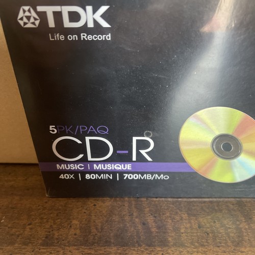 TDK CD-R 5PK 40x80 Min Music Disc Sealed New - Picture 2 of 3