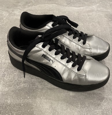 Puma Basket Platform Metallic Silber Plateau Sneaker Größe 37,5