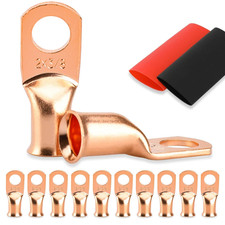 10PCS Battery Cable Ends, 2 Gauge Wire Connectors 3/8 Copper Wire Lugs, Bare Co